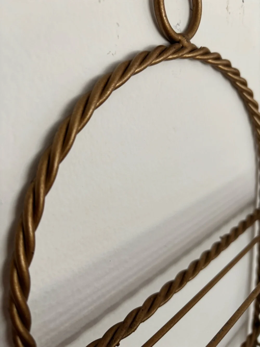 3 Tiered Hollywood Regency Gold-Tone Twisted Rope Wall Shelf 21inches High